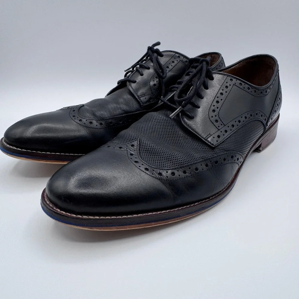 Johnston & Murphy‎ Conard Embossed Wingtip Oxford Dress Shoes Mens 11.5M Black
